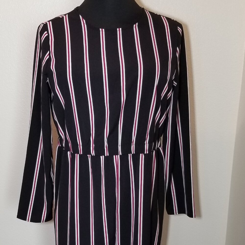 Who What Wear Black Stripe Romper Jumpsuit Wide Leg Elastic Waist Size XL NWOT